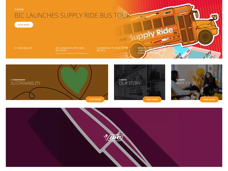Screenshot of the BIC France website