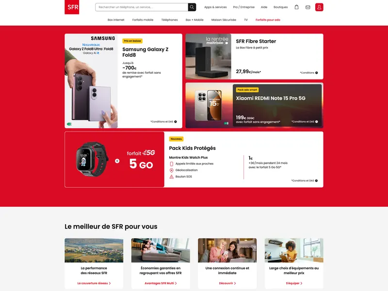 Screenshot of the SFR website